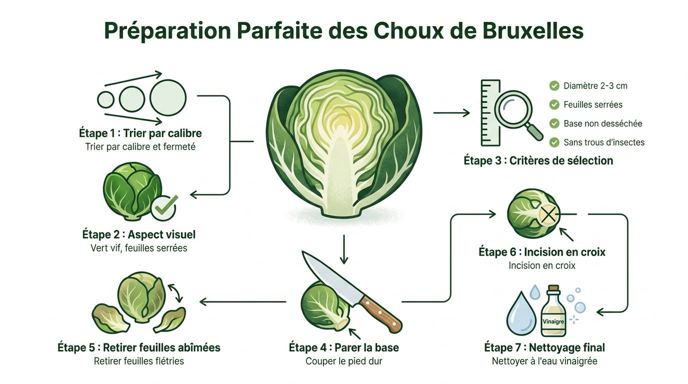 Préparation des choux de Bruxelles frais