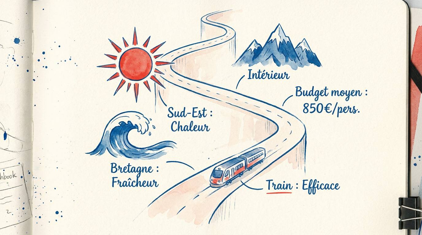Carte de France illustrant les budgets et itinéraires de voyage par région