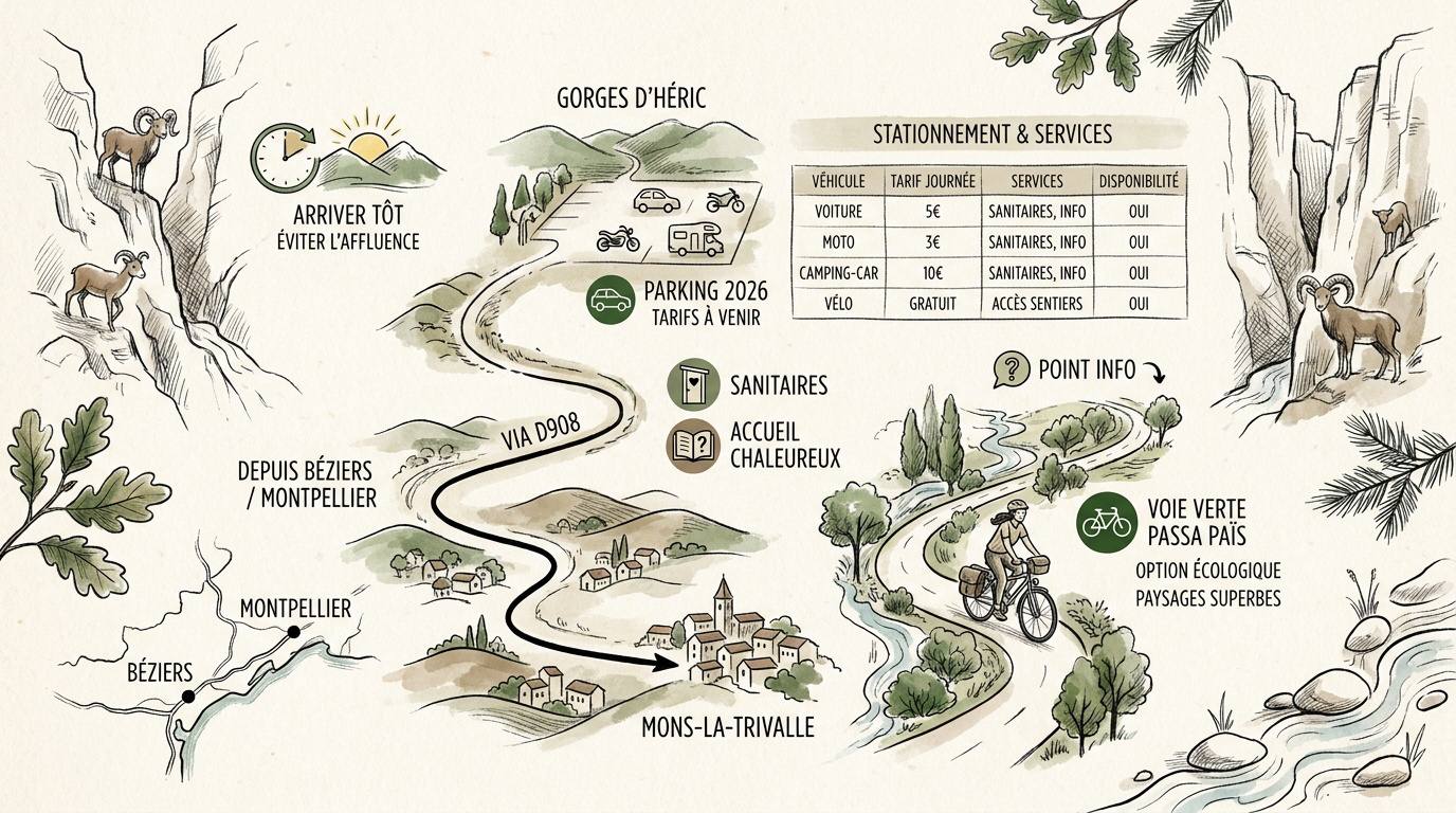 Infographie des accès et services aux Gorges d'Héric