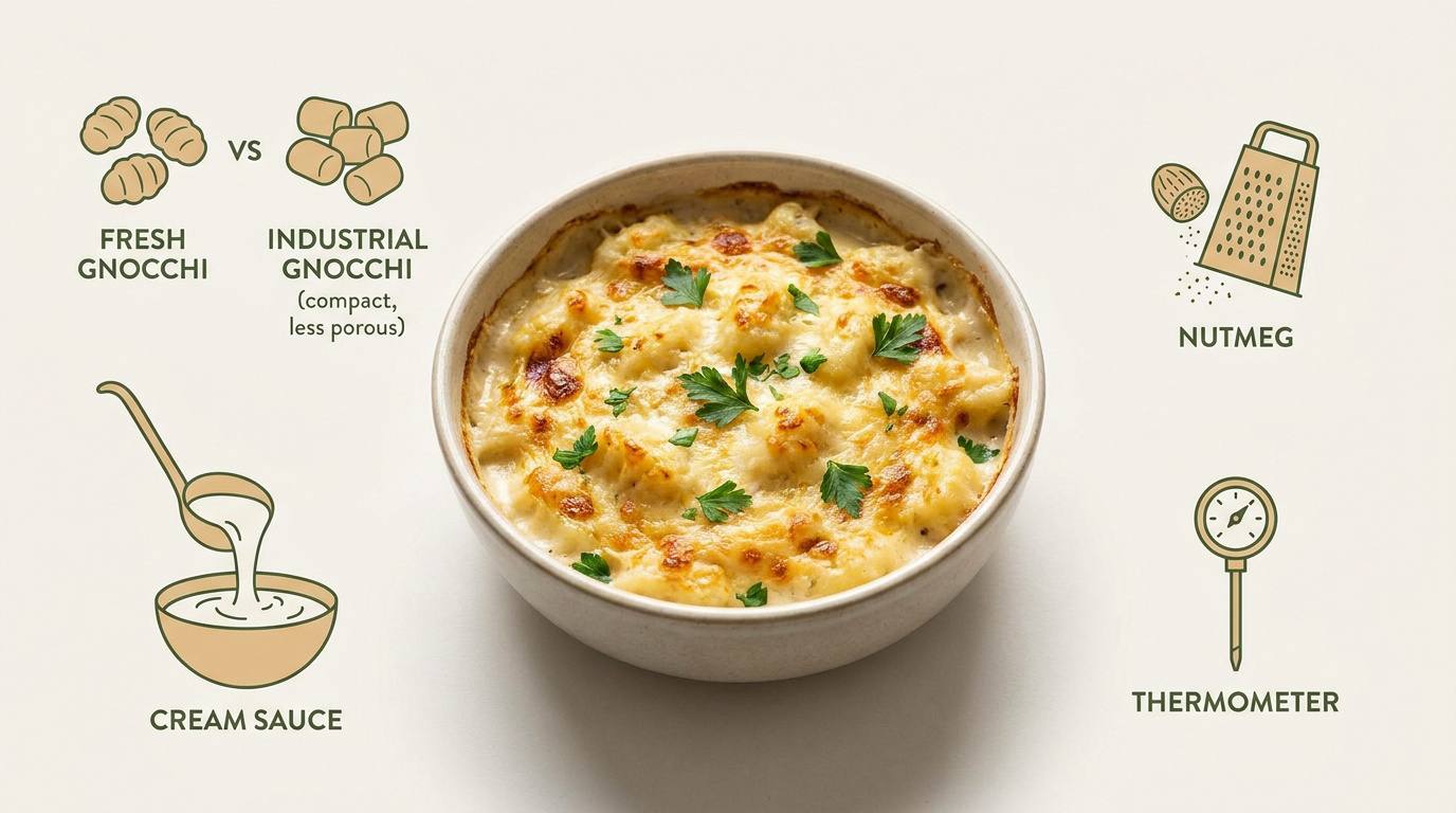 Gratin de gnocchis onctueux à la crème et au fromage doré au four