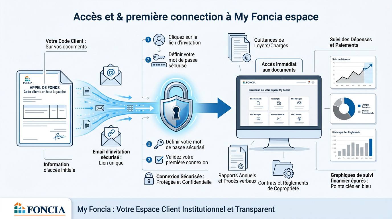 Interface de connexion sécurisée à l'espace client My Foncia pour la gestion immobilière