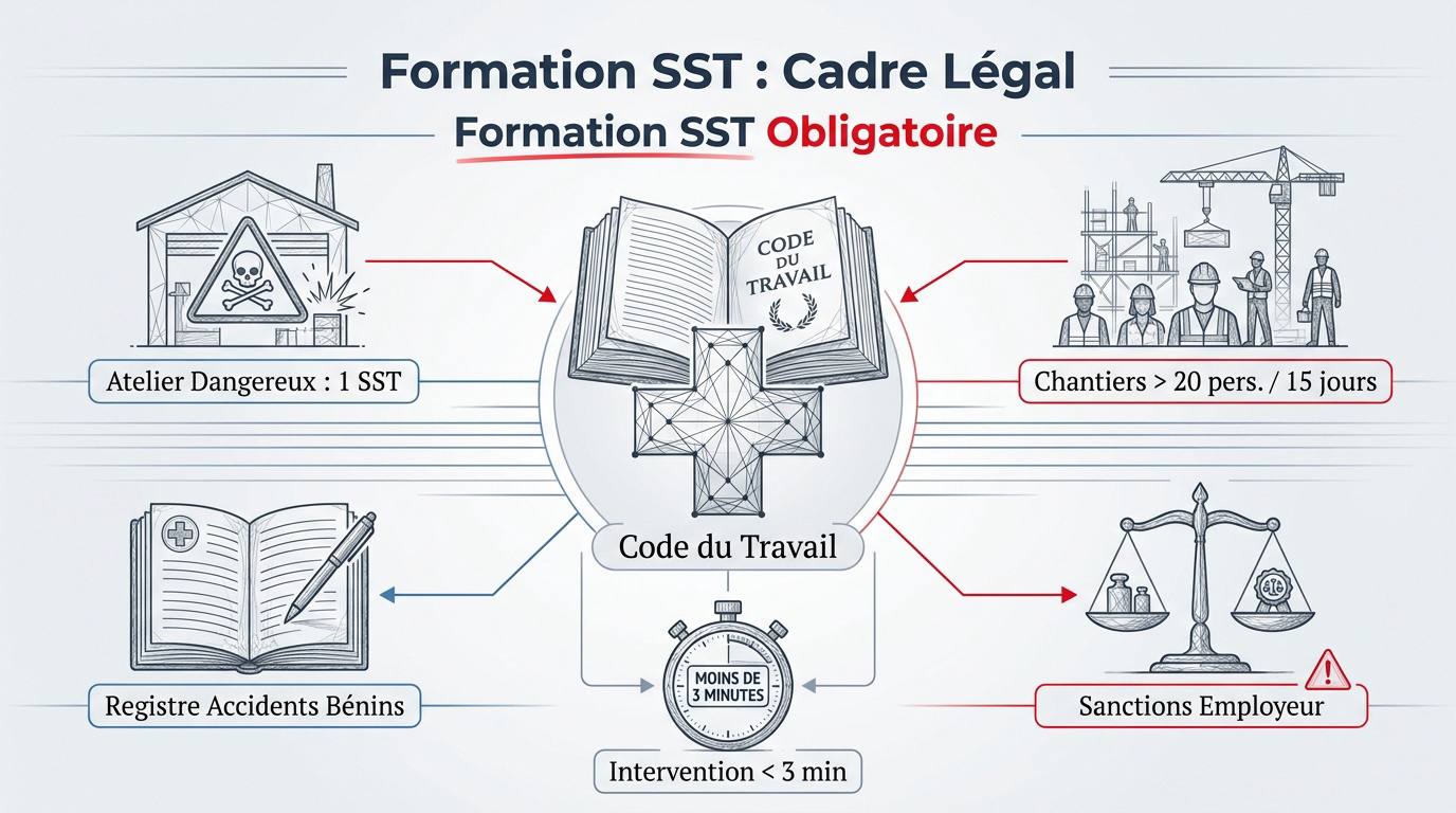 Secouriste du travail en intervention dans un atelier industriel