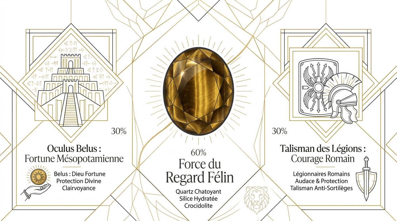 Pierre oeil de tigre aux reflets dorés symbolisant la fortune et le courage
