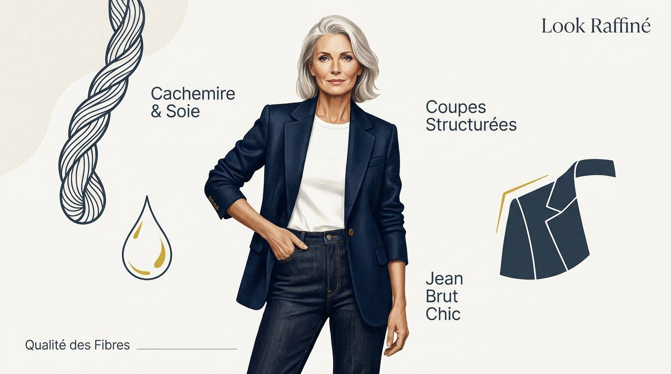 Femme élégante portant un blazer structuré et des matières nobles