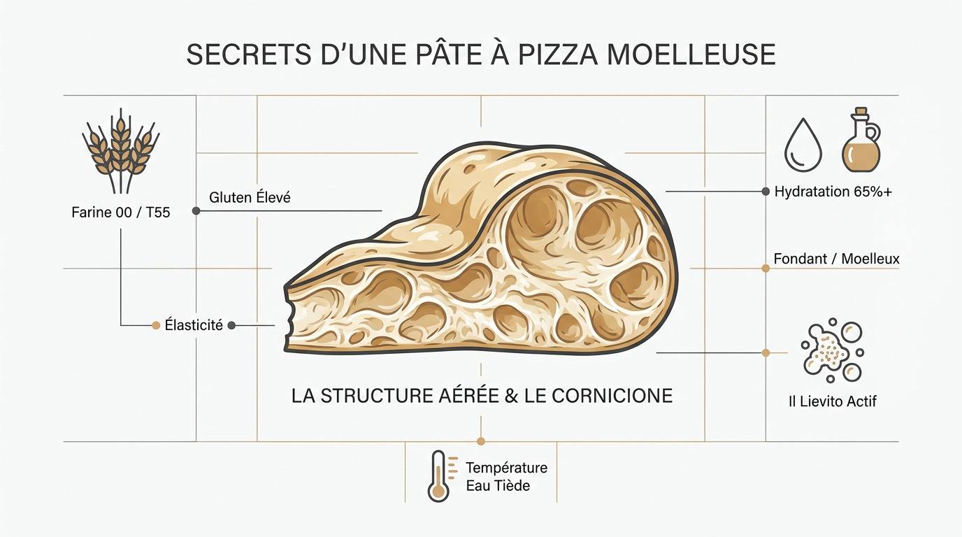Pâte à pizza moelleuse avec des bulles d'air et de l'huile d'olive