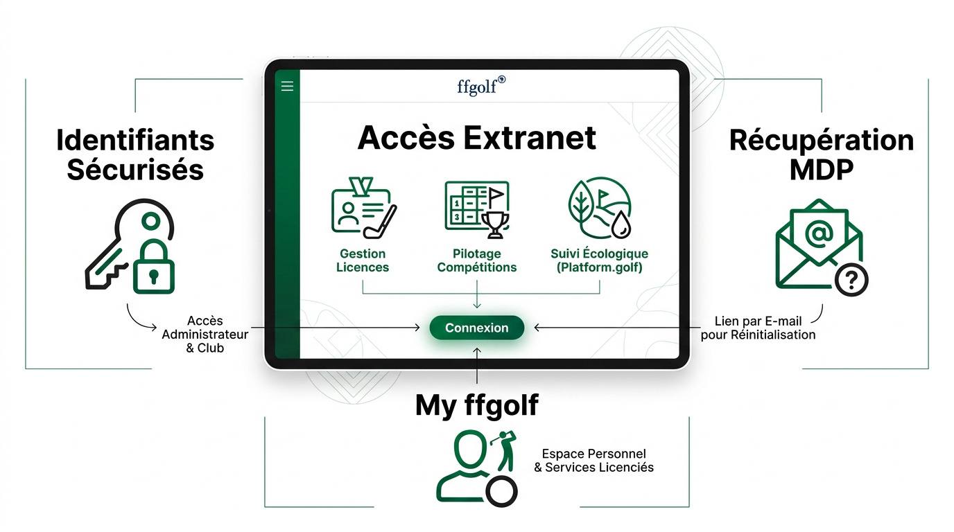 Interface de connexion sécurisée à l'extranet ffgolf pour les administrateurs de club