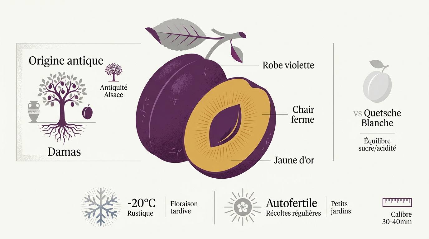 Quetsches d'Alsace violettes avec leur pruine naturelle sur un arbre