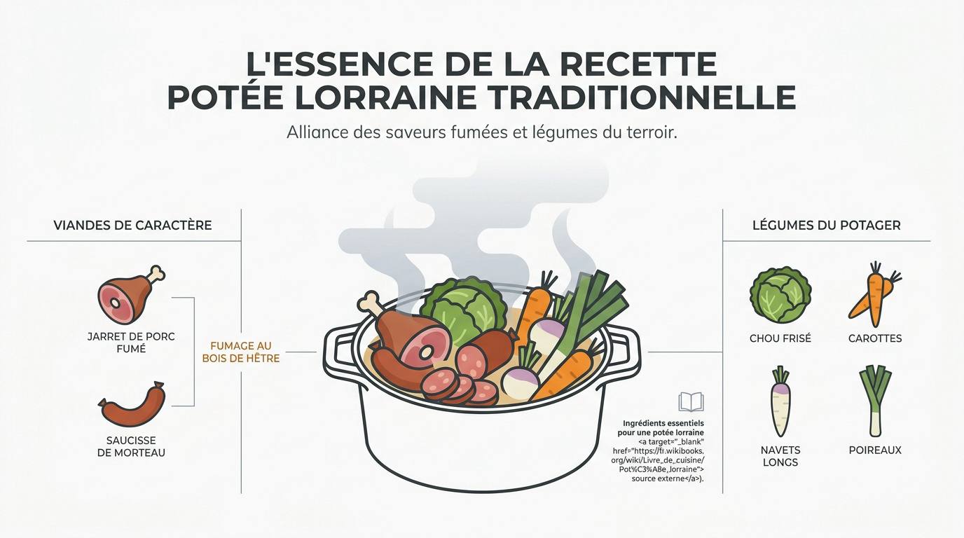 Infographie des ingrédients et étapes de la potée lorraine traditionnelle