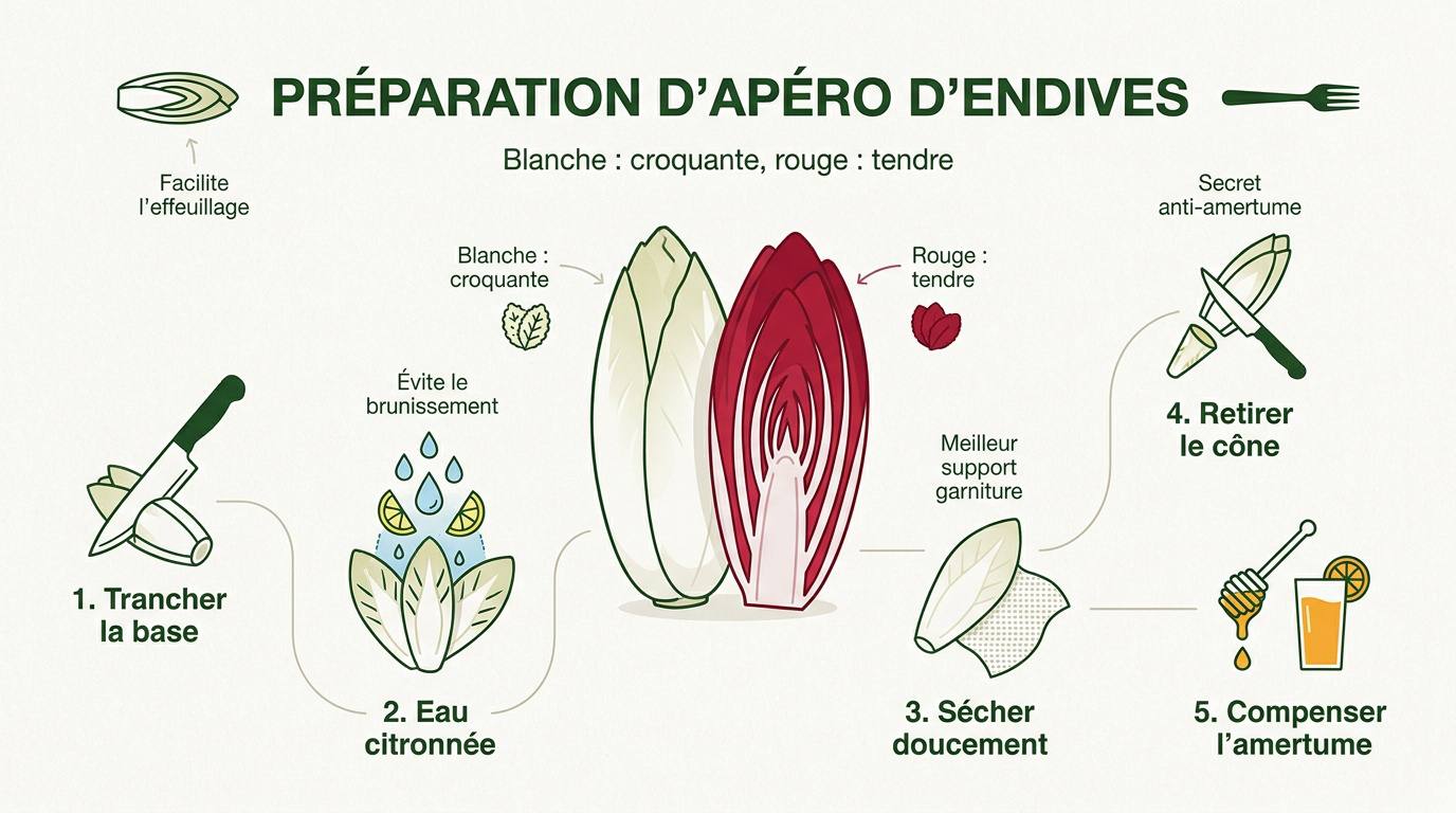 Préparation de barquettes d'endives fraîches pour l'apéritif