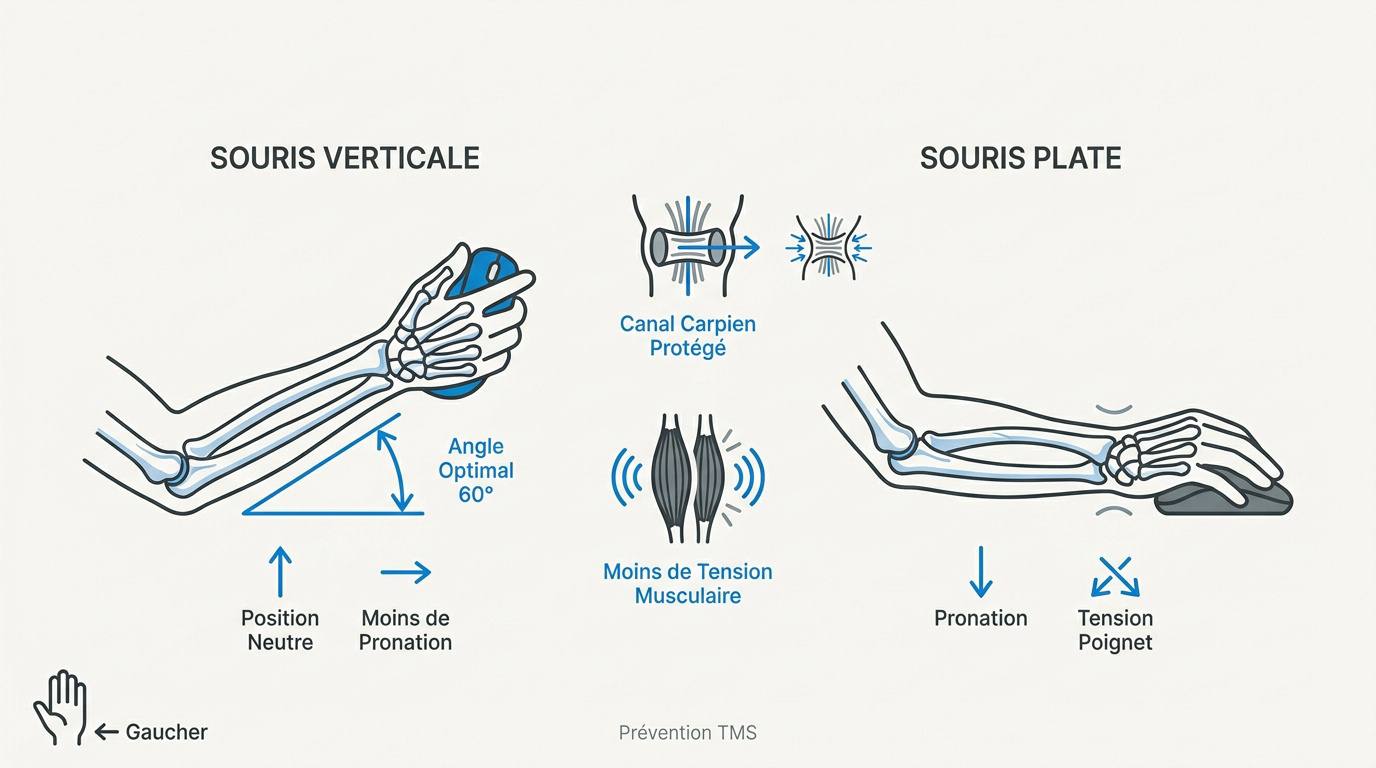 Comparaison biomécanique entre une souris verticale et une souris plate
