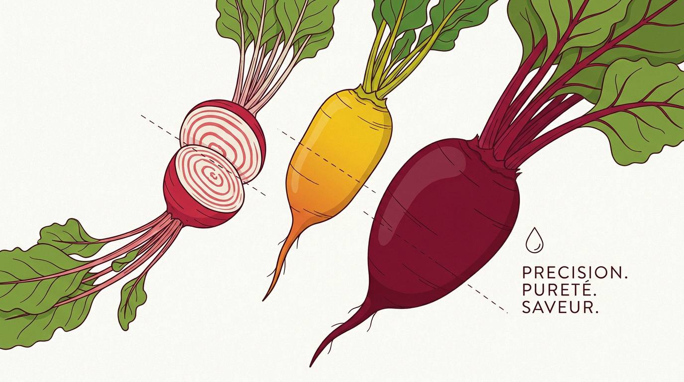 Tranches fines de betteraves Chioggia, jaune et rouge pour un carpaccio coloré