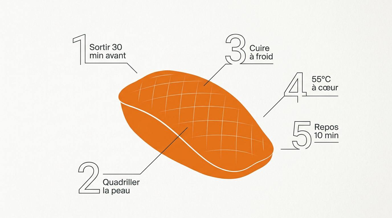 Étapes clés pour le quadrillage et la cuisson du filet de canard