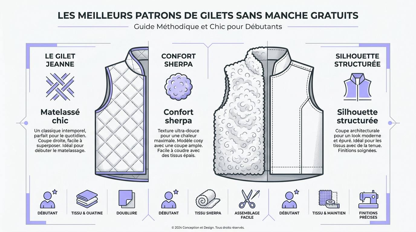 Gilet sans manche matelassé porté sur une blouse fluide
