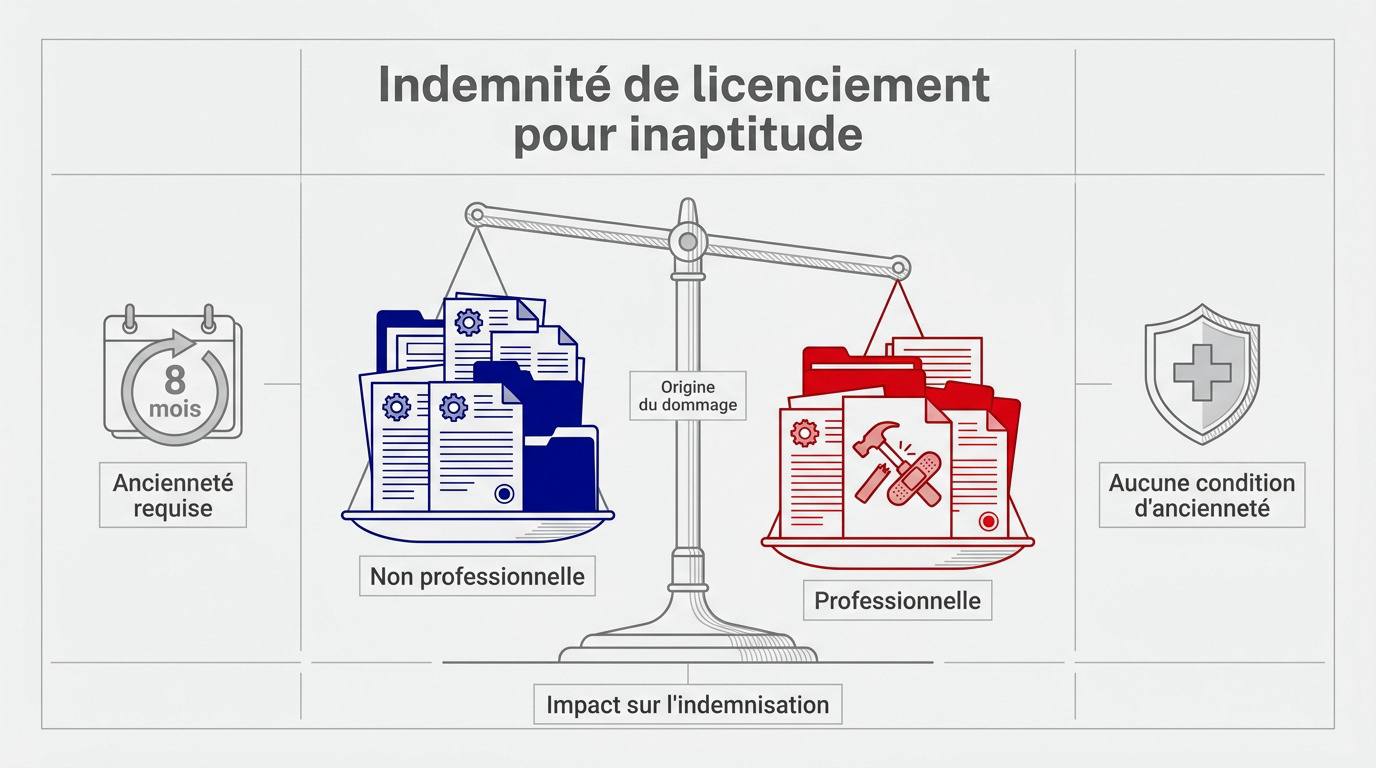 Schéma explicatif du calcul de l'indemnité de licenciement pour inaptitude professionnelle et non professionnelle