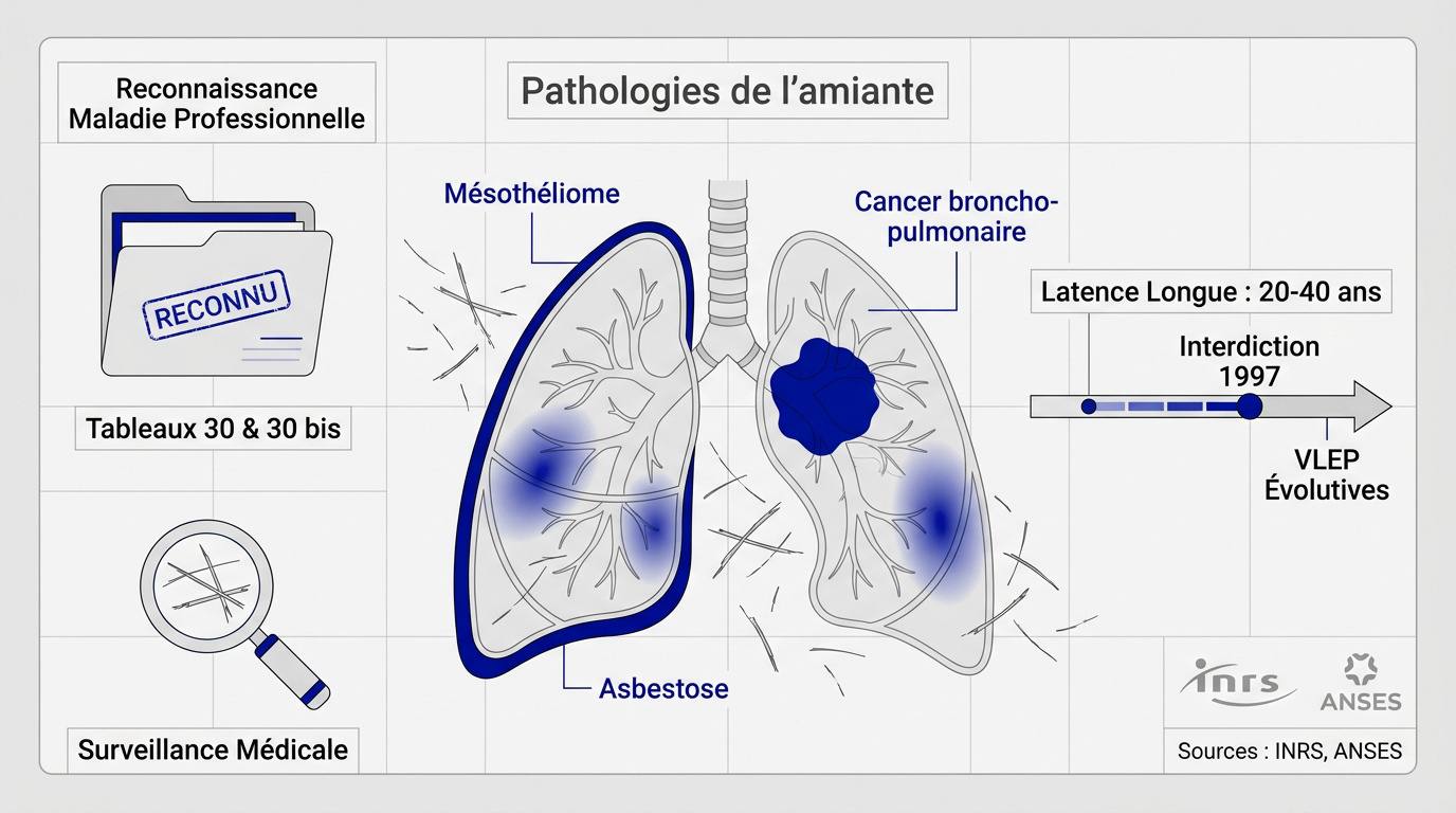 Infographie des pathologies liées à l'amiante