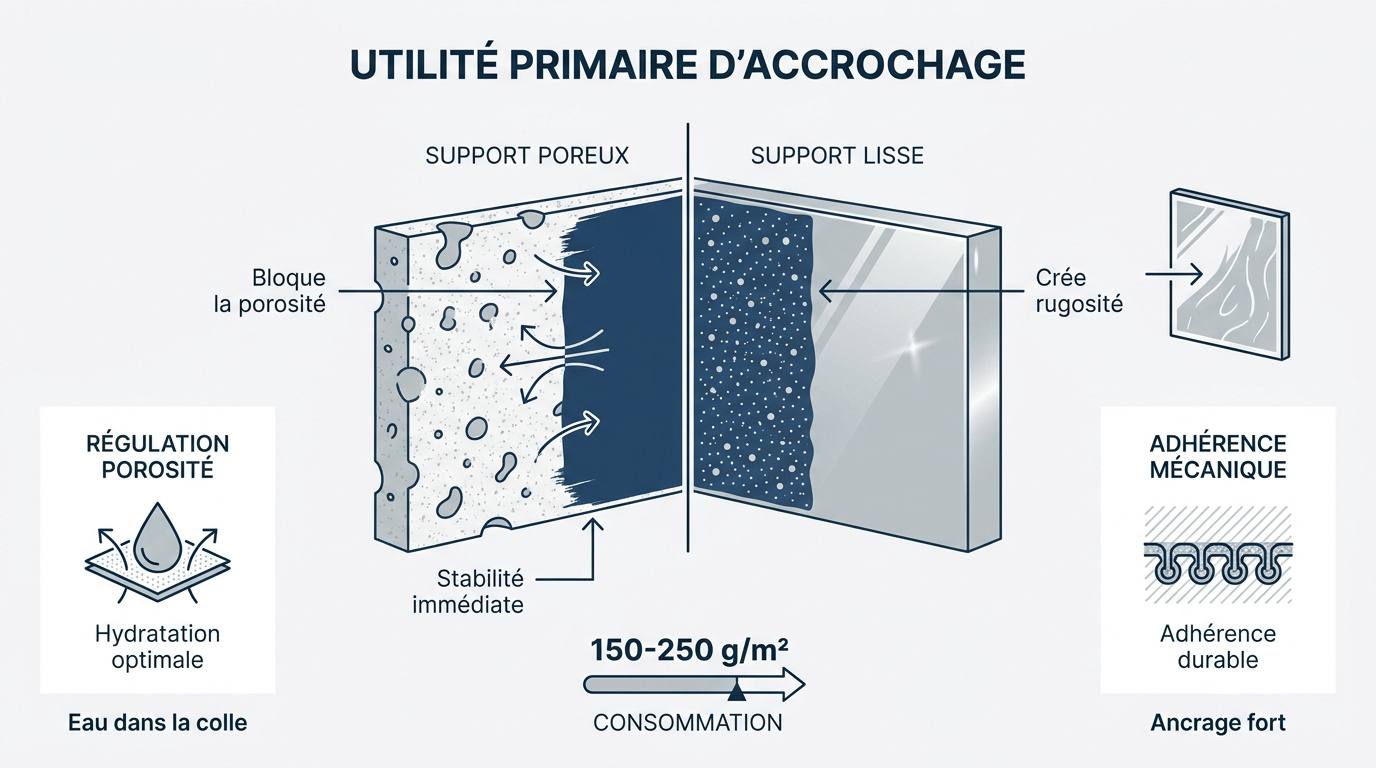Application d'un primaire d'accrochage sur sol avant pose de carrelage