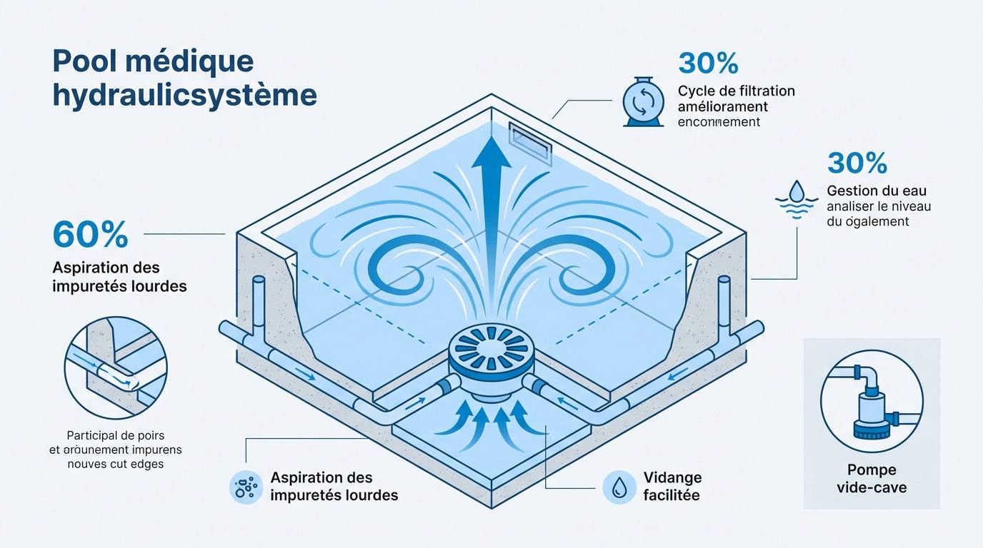 Schéma hydraulique d'une piscine avec bonde de fond et skimmers