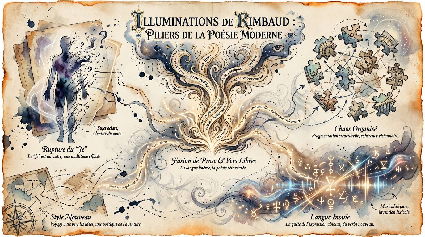 Édition ancienne des Illuminations d'Arthur Rimbaud illustrant la modernité poétique