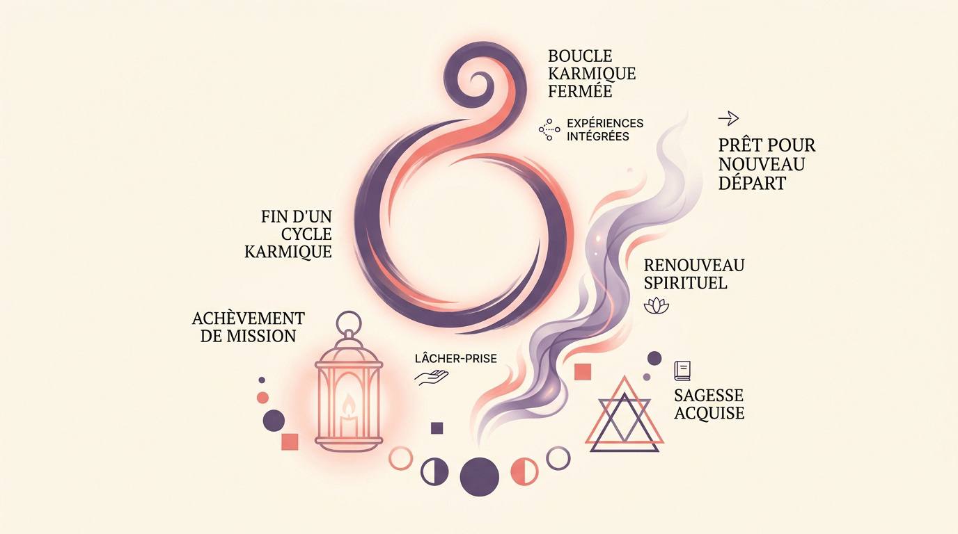 Illustration d'une transformation spirituelle lumineuse symbolisant la fin d'un cycle avec le nombre 999