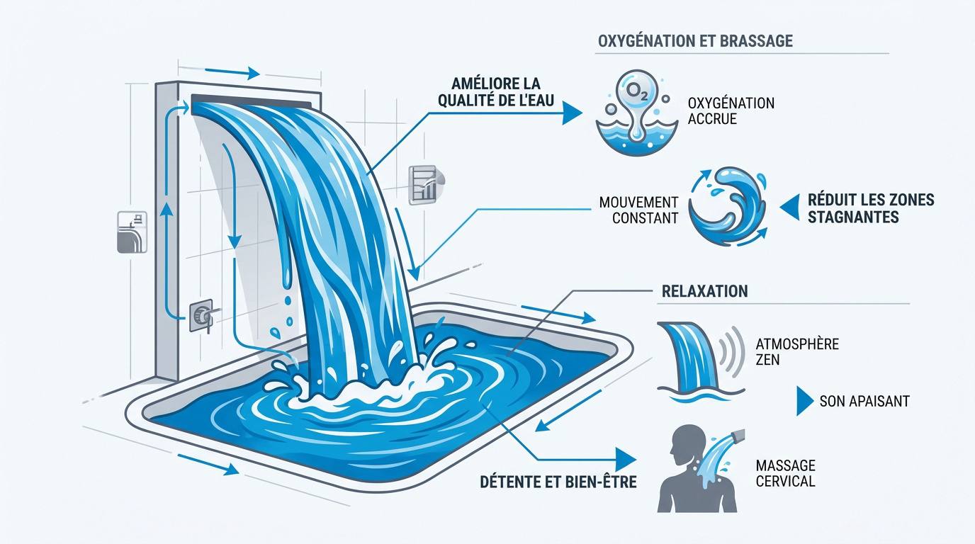 Cascade de piscine design créant une lame d'eau relaxante