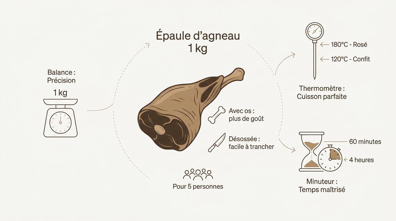 Préparation d'une épaule d'agneau avec ail et herbes aromatiques avant cuisson
