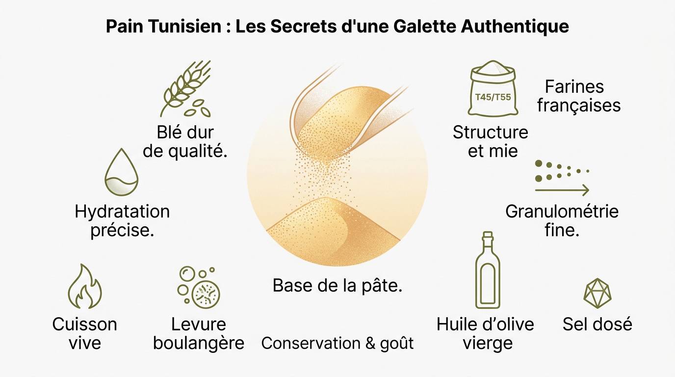 Infographie sur les ingrédients du pain tunisien Kesra