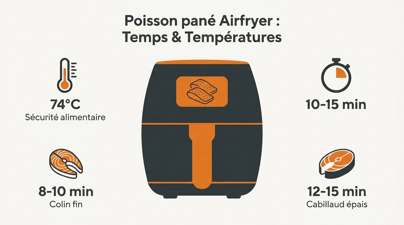 Tableau des temps de cuisson du poisson pané à l'airfryer selon l'épaisseur