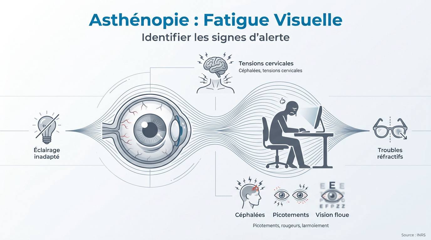 Schéma descriptif des symptômes de l'asthénopie et de la fatigue visuelle au travail
