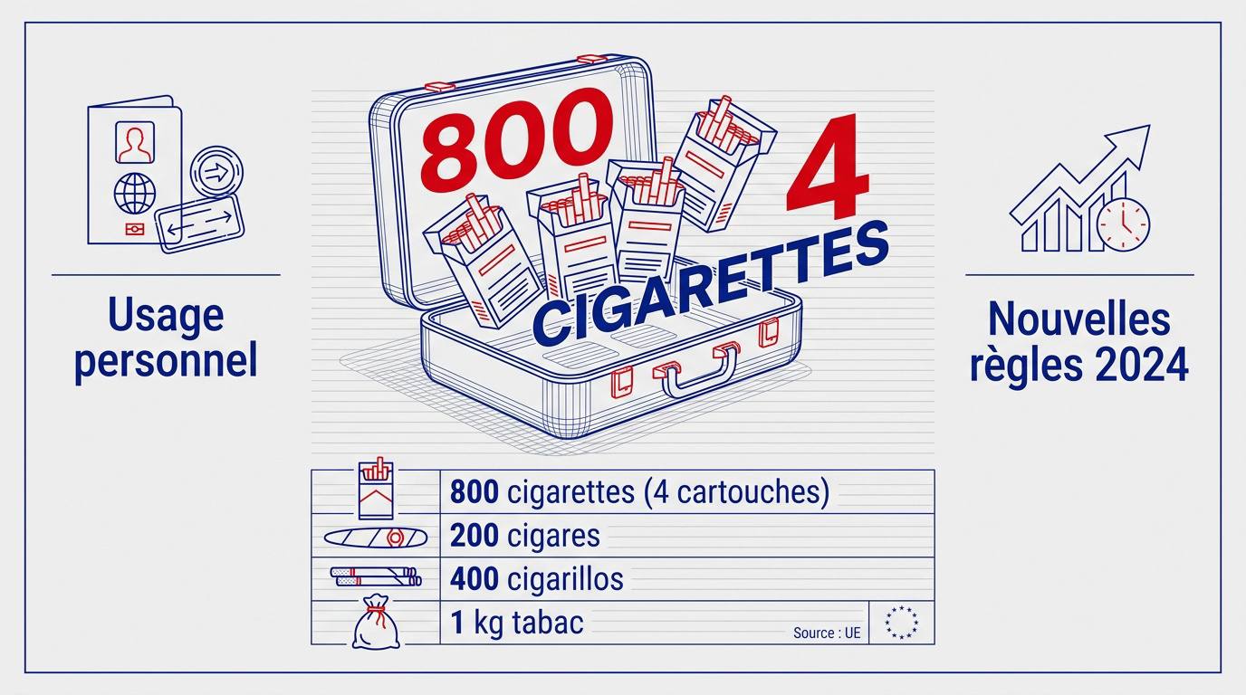 Tableau récapitulatif des seuils d'importation de tabac depuis l'Espagne vers la France en 2024