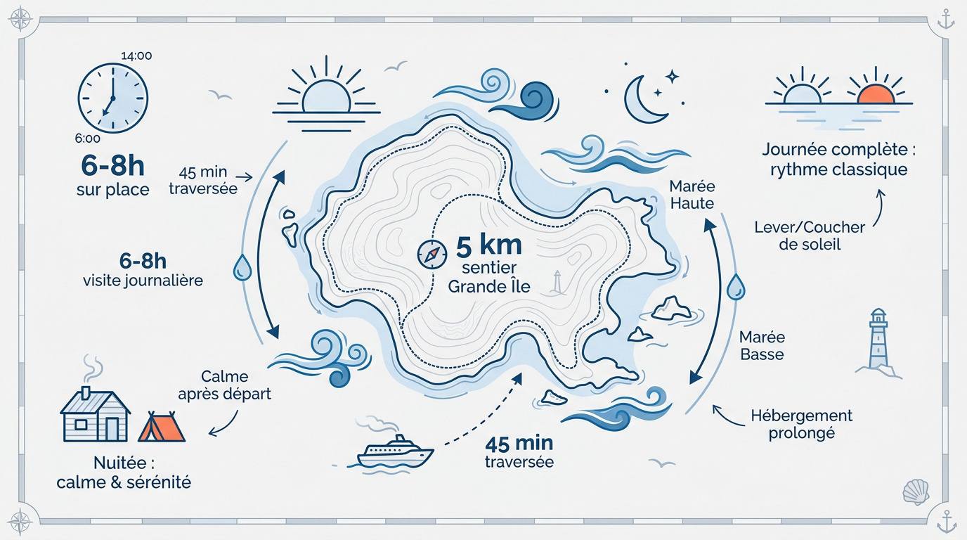 Infographie récapitulative du temps de visite conseillé aux îles Chausey
