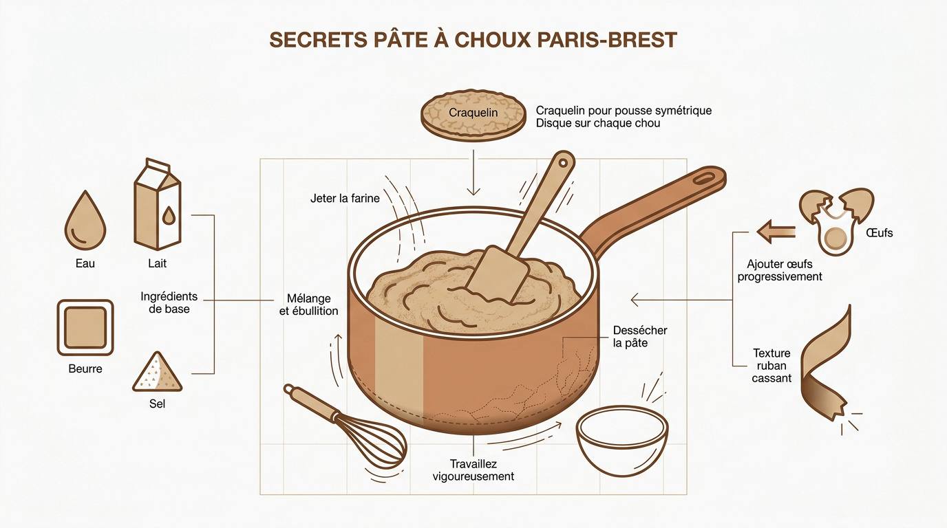 Infographie des étapes clés pour réussir la pâte à choux du Paris-Brest