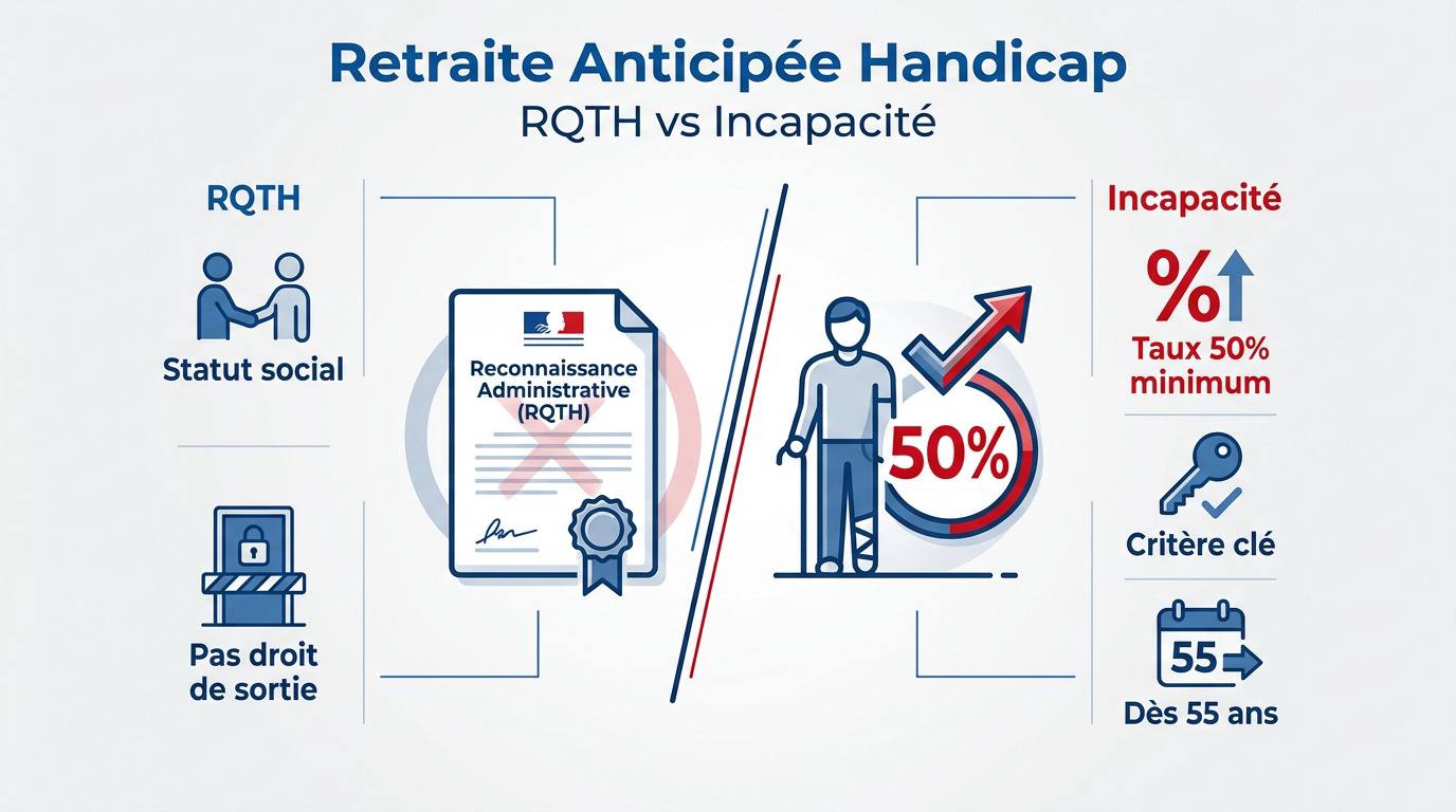 Comparaison entre RQTH et taux d'incapacité de 50 pour cent pour la retraite anticipée