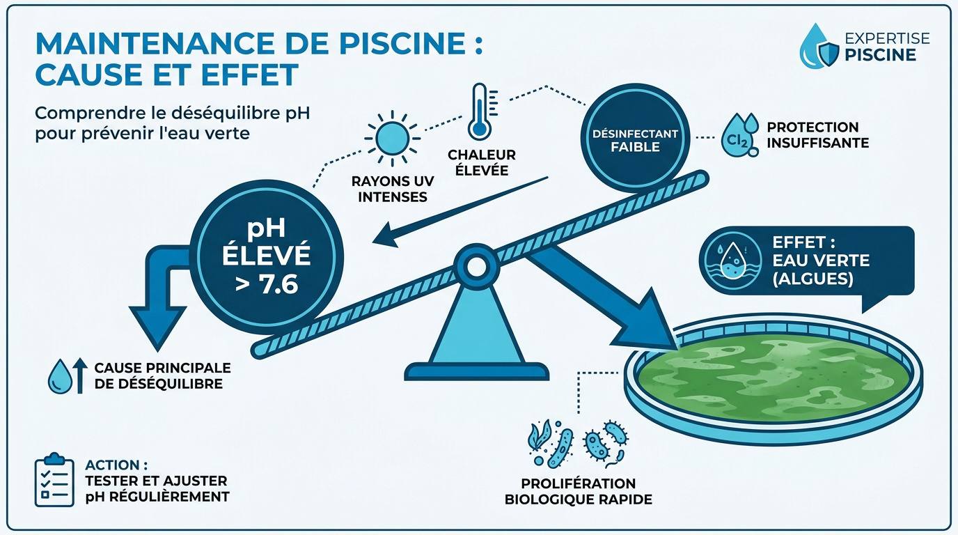 Analyse du pH de l'eau d'une piscine pour éviter l'eau verte