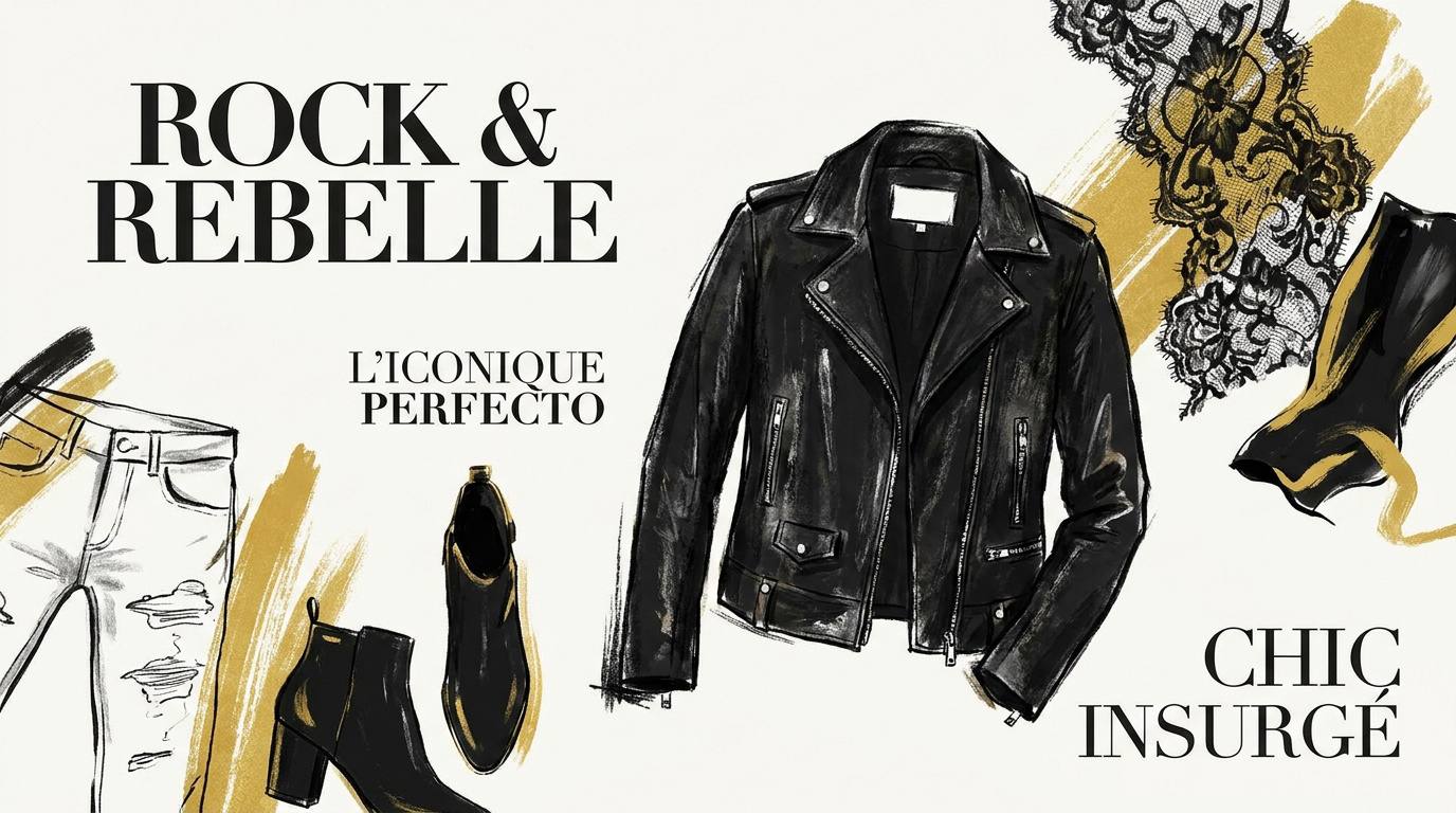 Femme portant un perfecto en cuir noir iconique pour un look rock