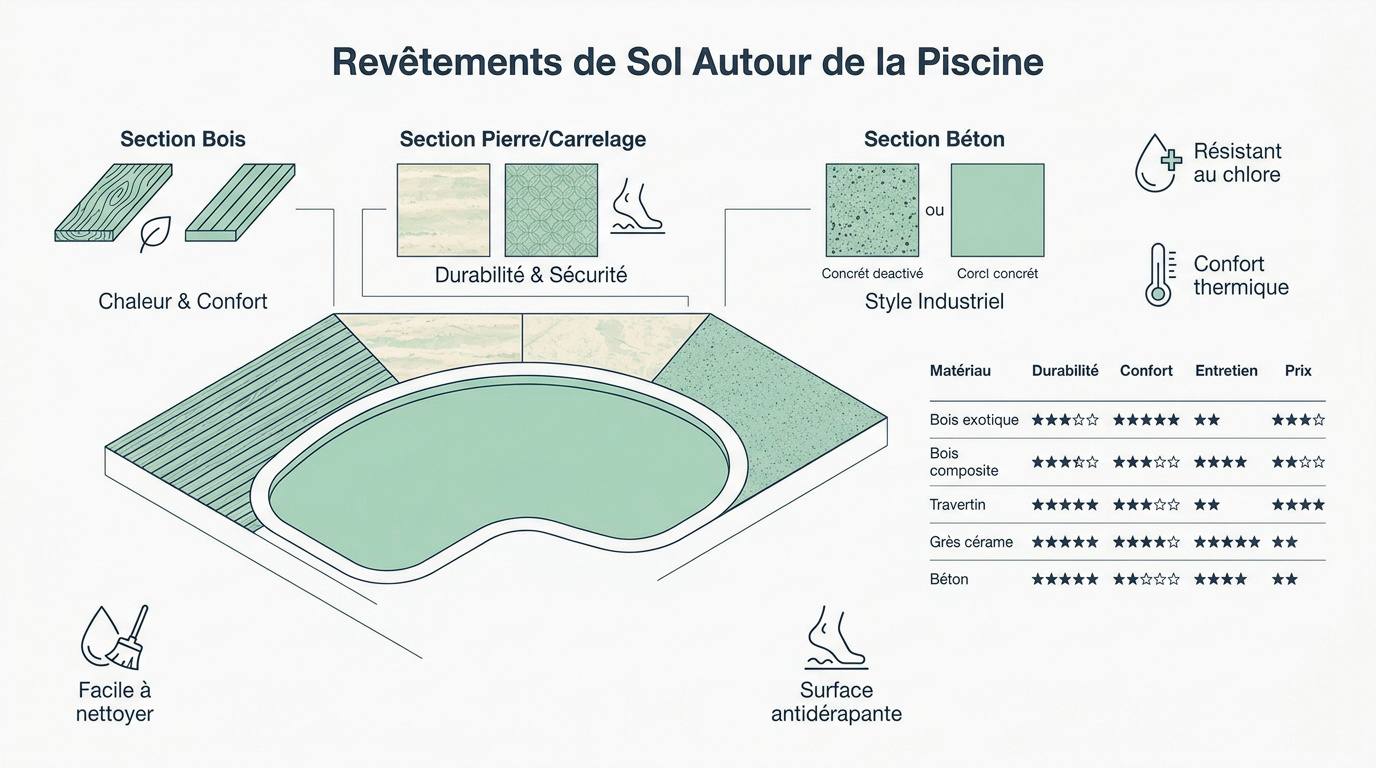 Comparatif des différents revêtements de sol pour une terrasse de piscine familiale