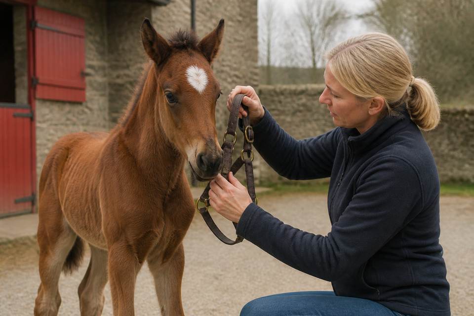 L'apprentissage du port du licol ; éduquer le poulain et le cheval craintif