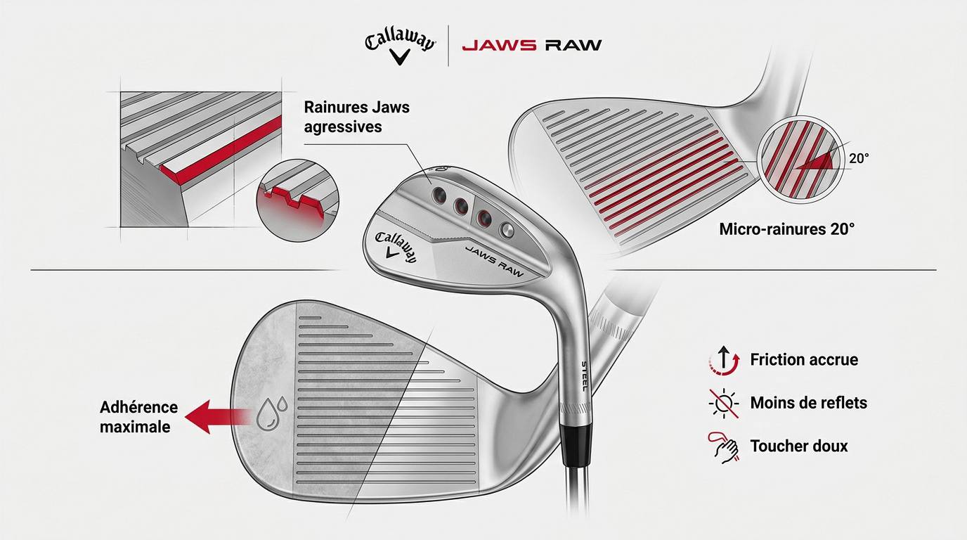 Détail technique de la face Raw et des rainures Callaway Jaws