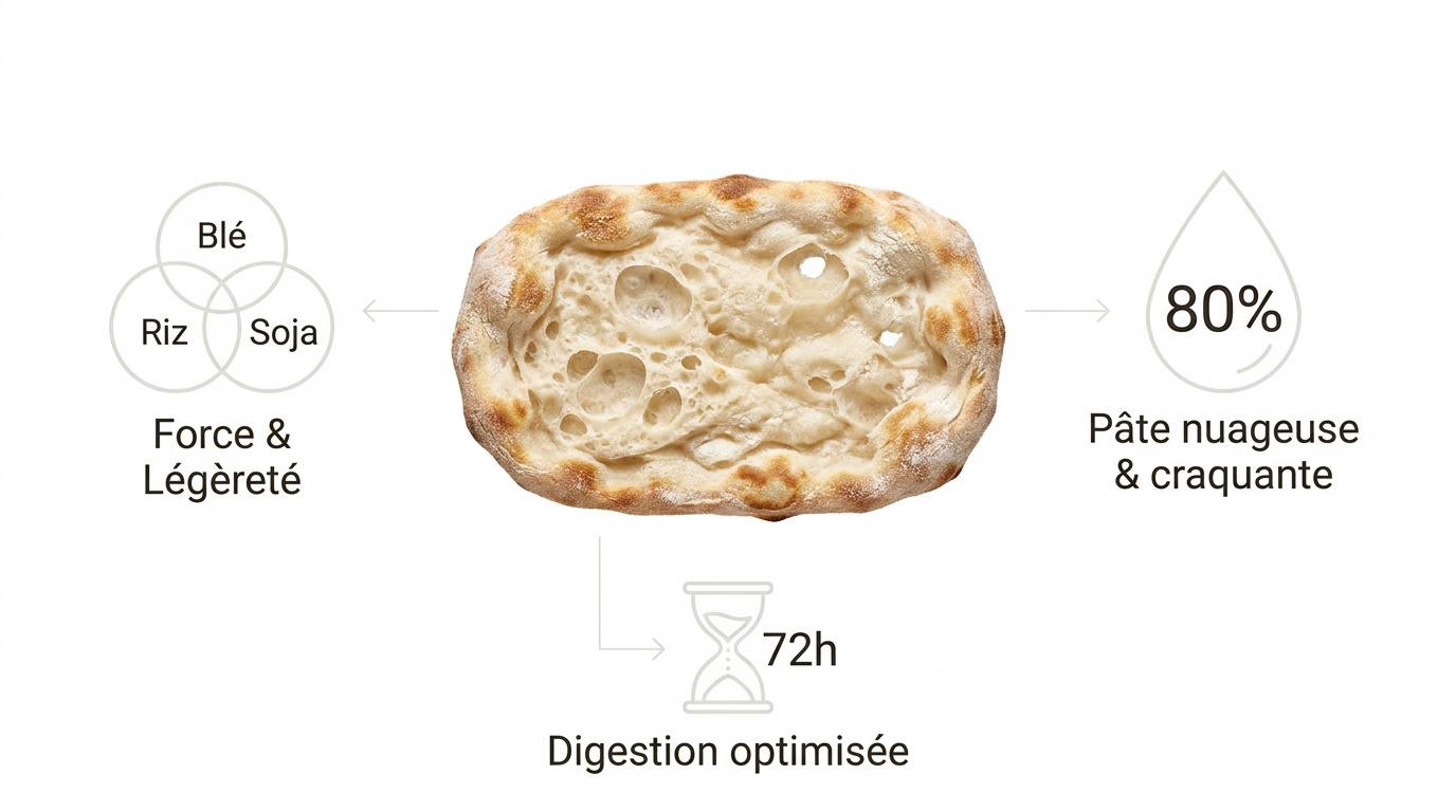 Pinsa romana croustillante avec une pâte alvéolée et légère