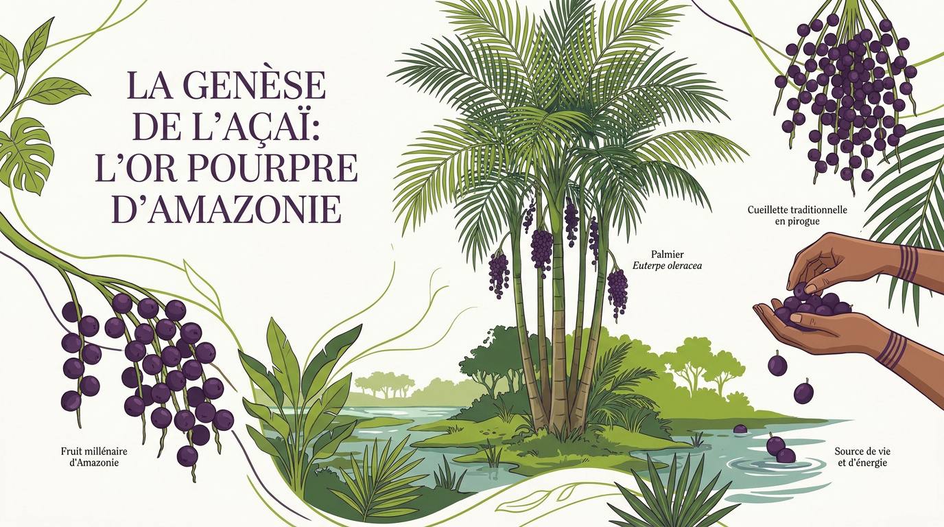 Baies d'açaï pourpres récoltées dans la forêt amazonienne